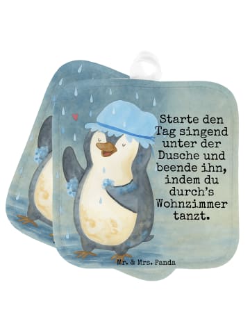 Mr. & Mrs. Panda Topflappen Pinguin Duschen Design mit Spruch in Weiß