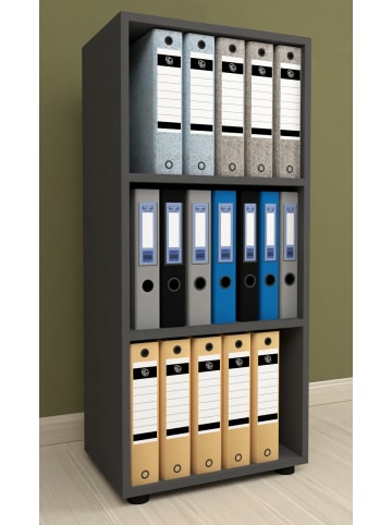 VCM  Holz Büro Regal Bücher Ordner Aktenregal Ulas 3f in Anthrazit