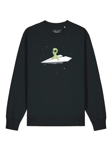 wat? Apparel Sweatshirt Alien on a paper plane in Schwarz