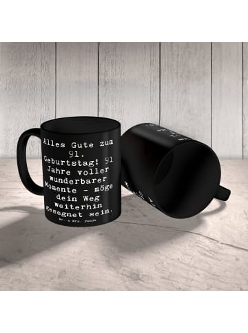 Mr. & Mrs. Panda Kaffeetasse Spruch 91. Geburtstag Segen mit Spruch in Schwarz