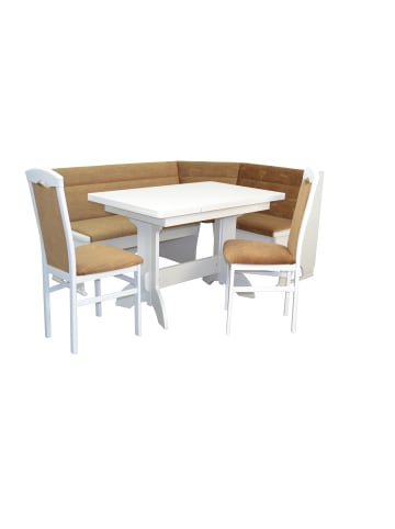 möbel-direkt 4tlg. Eckbankgruppe Bank, Esstisch, Stühle in weiß/beige