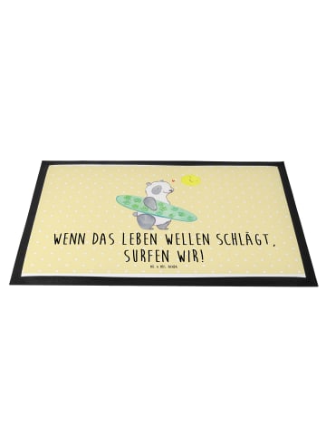 Mr. & Mrs. Panda Bodenvorleger Sommer Wellen Surf mit Spruch in Gelb Pastell