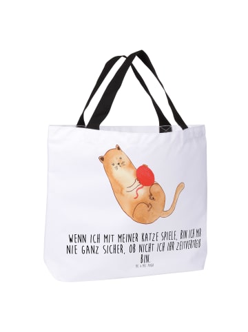 Mr. & Mrs. Panda Strandtasche Katze Wolle mit Spruch in Weiß