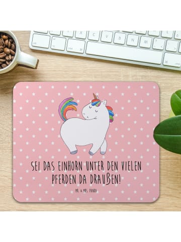 Mr. & Mrs. Panda Mauspad Einhorn Stolzieren mit Spruch in Rot Pastell