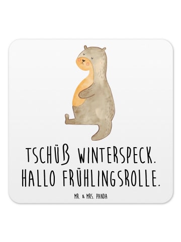 Mr. & Mrs. Panda Tischuntersetzer Otter Bauch mit Spruch in Weiß