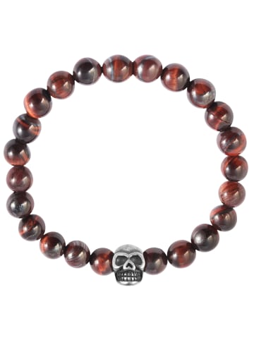 Adeliás Unisex Anhänger – Totenkopfanhänger aus Edelstahl mit Tigerauge in braun