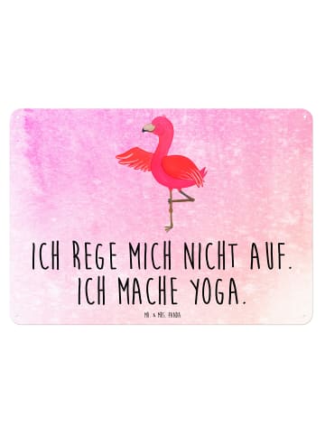 Mr. & Mrs. Panda Blechschild Flamingo Yoga mit Spruch in Aquarell Pink