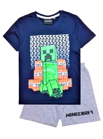 Minecraft Schlafanzug kurz Minecraft Creeper in Dunkelblau-Grau