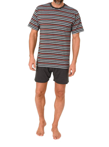 NORMANN Kurzarm Schlafanzug Shorty Pyjama Streifen in grau/rot