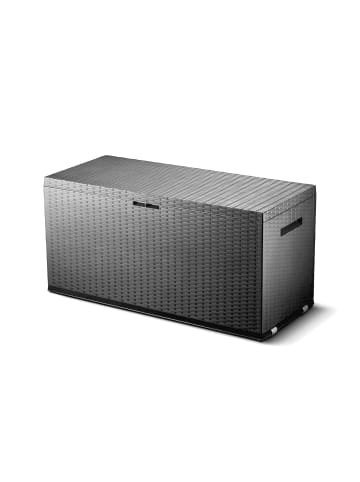dynamic24 Auflagenbox Rattan Optik 349L Gartenbox Gartentruhe Auflagen Garten Box Truhe in Grau