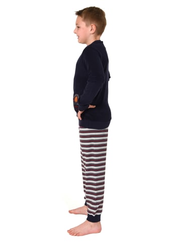 NORMANN Frottee langarm Schlafanzug Pyjama Bündchen und Basketball in grau