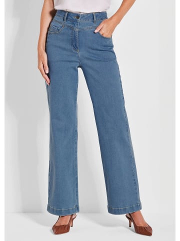 GOLDNER Kurzgröße:  Weite Jeans VERA Blau, Kontrastnähte in hellblau