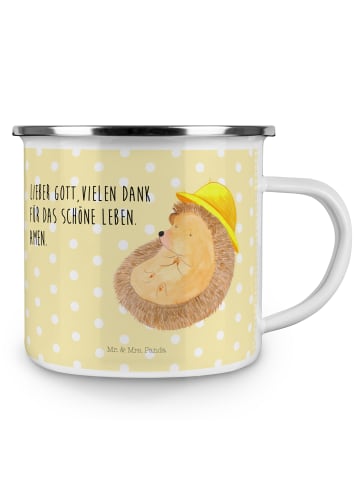 Mr. & Mrs. Panda Camping Emaille Tasse Igel Beten mit Spruch in Gelb Pastell