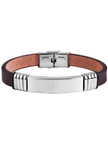Adeliás Edelstahl Armband Lederarmband Gravurplatte in braun