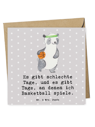 Mr. & Mrs. Panda Grußkarte Panda Basketball mit Spruch in Grau Pastell