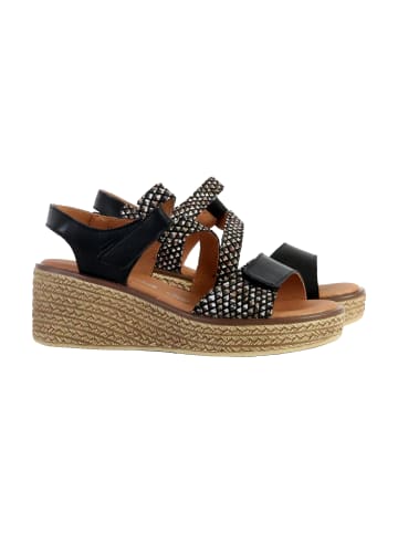 Divine Factory Alénoa-Sandale aus Leder mit Keilabsatz Schwarz