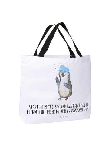 Mr. & Mrs. Panda Tasche Pinguin Duschen mit Spruch in Weiß