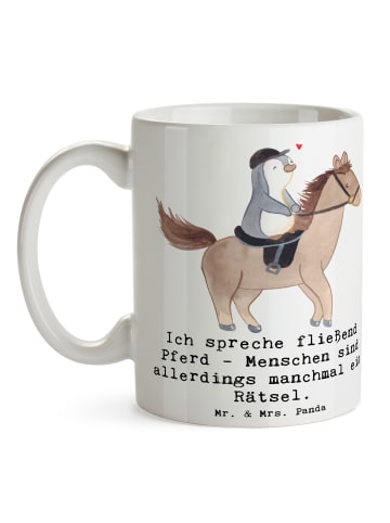 Mr. & Mrs. Panda Kaffeebecher Reiten und Rätsel mit Spruch in Weiß