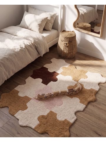 Beliani Kurzflor JIGSAW in Beige/Braun/Rosa - (W) 90 x (L) 120 cm