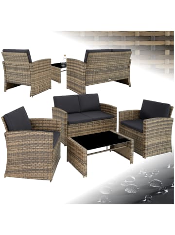 tectake Rattan Sitzgruppe mit Sicherheitsglasplatte, für 4 Personen