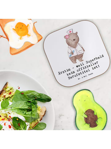 Mr. & Mrs. Panda Untersetzer Glas Ärztin Superheld mit Spruch in Weiß