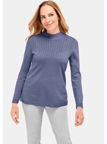 GOLDNER Kurzgröße:  Strickpullover Eleganter Ajourpullover mit Stehbund in rauchblau
