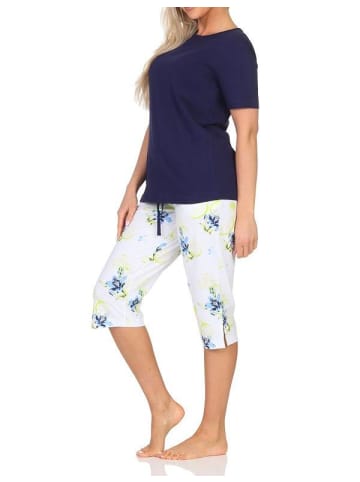 NORMANN Schlafanzug kurzarm Pyjama floraler Print Jersey - 85007 in marine