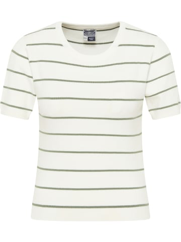 DreiMaster Damen Kurzarm-Pullover in Wollweiss Oliv