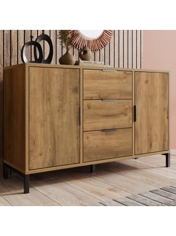 ABRIHOME Kommode in Dunkleiche mit 2 Türen und 3 Schubladen, 120x40x76 cm