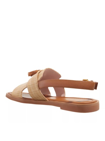 COCCINELLE Sandal Flat Straw Effect Fabric Natural/Cuir in brown