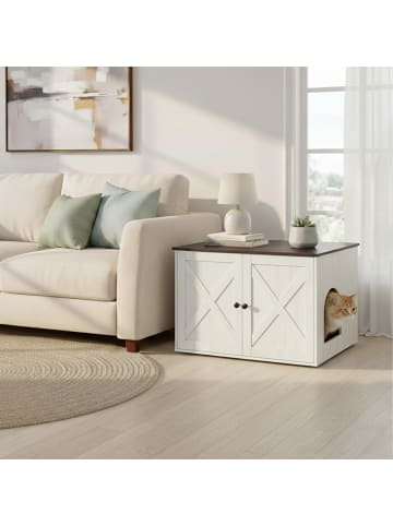 relaxdays Katzenschrank In Beige/ Dunkelbraun - (B)80 x (H)50 x (T)53 cm