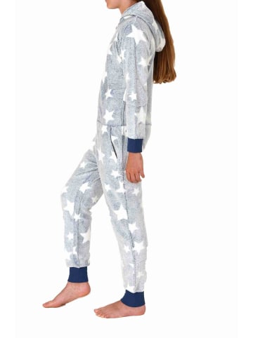 NORMANN Schlafanzug Jumpsuit Overall Sterne Coralfleece - 76798 in blau