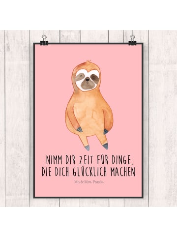 Mr. & Mrs. Panda Bild Faultier Zufrieden mit Spruch in Rot Pastell