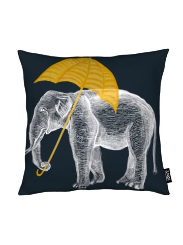 Juniqe Kissen "Elephant with Umbrella" in Blau & Gelb