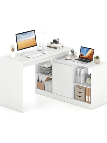 COSTWAY Schreibtisch L Form 120 x 120 cm in Weiß