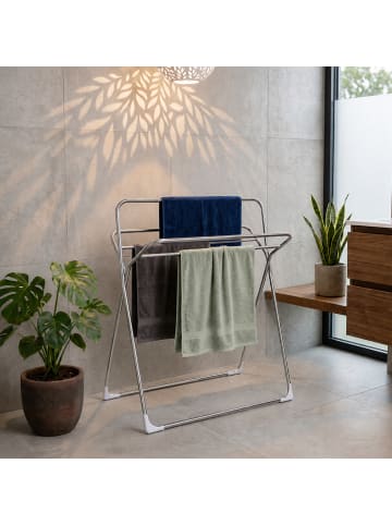 relaxdays Handtuchständer in Silber - (B)78,5 x (H)106,5 x (T)34,5 cm