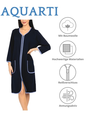 Aquarti Aquarti Damen Bademantel mit Reißverschluss 3/4 Ärmel in dunkelblau