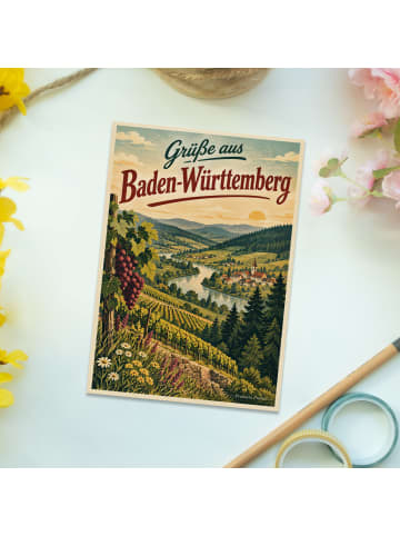 Postkarte Landschaft nostalgisch Design mit Spruch in Weiß