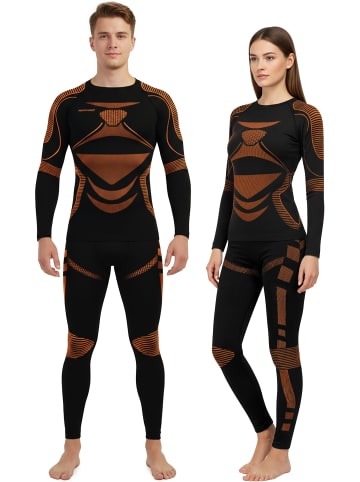 normani 2 x Lange Unterhosen Ski- und Thermounterwäsche in Schwarz/Orange
