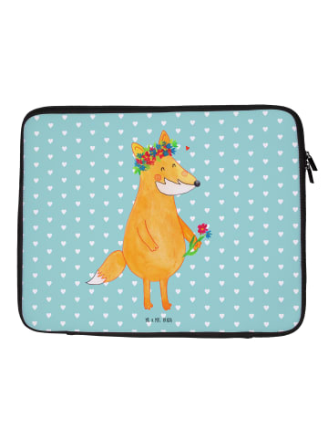Mr. & Mrs. Panda Laptop Hülle Fuchs Blumen ohne Spruch in Türkis Pastell