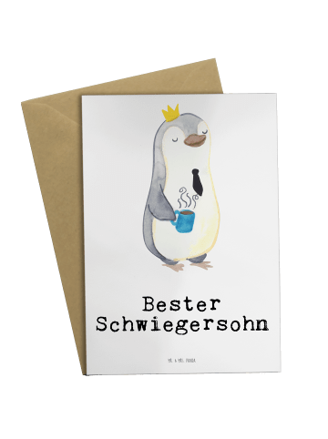 Mr. & Mrs. Panda Grußkarte Pinguin Bester Schwiegersohn mit Spruch in Weiß