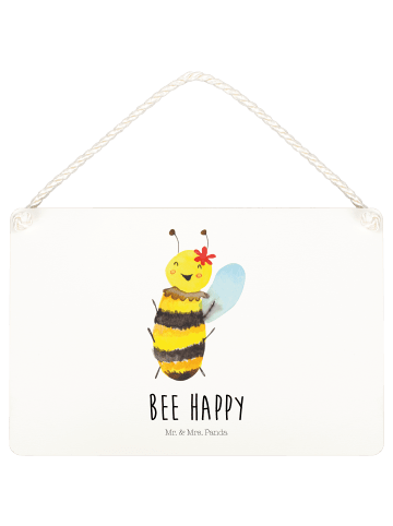Mr. & Mrs. Panda Schild Biene Happy mit Spruch in Weiß