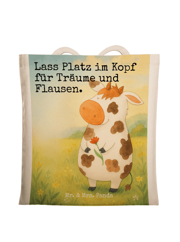 Mr. & Mrs. Panda Schultertasche Kuh Design mit Spruch in Weiß