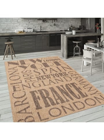 KADIMA DESIGN Teppich Kurzflor Schriftzug Wohnzimmer in Beige