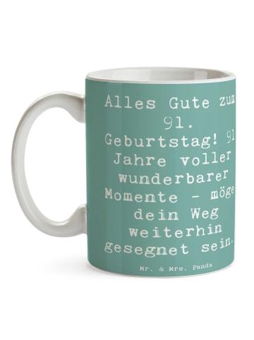 Mr. & Mrs. Panda Keramiktasse Spruch 91. Geburtstag Segen mit Sp... in Meeresbrise