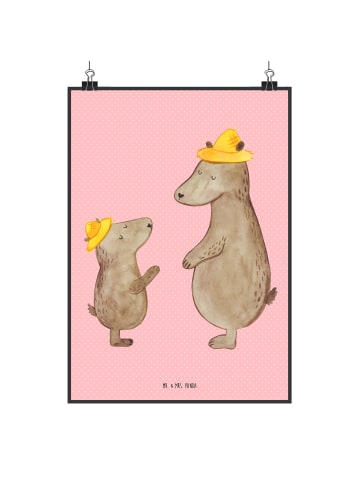 Mr. & Mrs. Panda Wandposter Bären mit Hut ohne Spruch in Rot Pastell