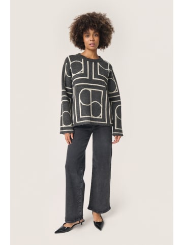 Soaked in Luxury Strickpullover SLSelta Gerade Passform in Black w White Monogram