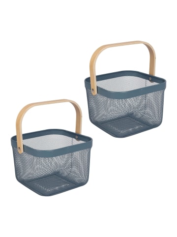 relaxdays 2 x Drahtkorb in Dunkelblau/ Natur - (B)26 x (H)17,5 x (T)24 cm
