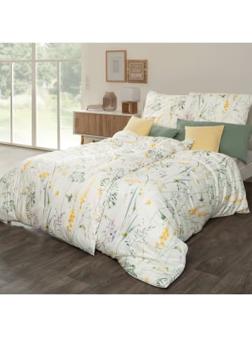 Estella Mako-Interlock-Jersey Kissenbezug Melis in lindgrün-apricot-wollweiß