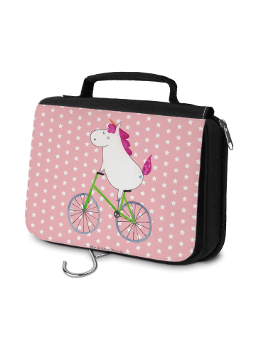 Mr. & Mrs. Panda Kulturtäschchen Einhorn Radfahrer ohne Spruch in Rot Pastell